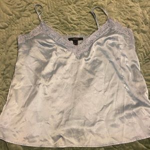 Light blue silky cami with lace.